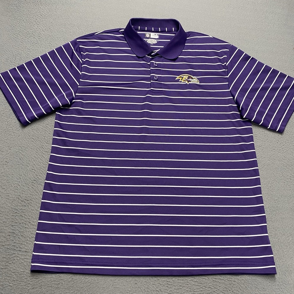 Baltimore Ravens Polo Shirt Mens Large Purple NFL Football Team Apparel Striped